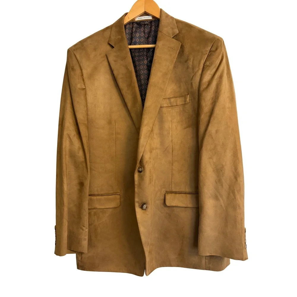 Lauren Ralph Lauren 46L Faux Suede Blazer Tan Camel Sport Coat 2 Button Classic